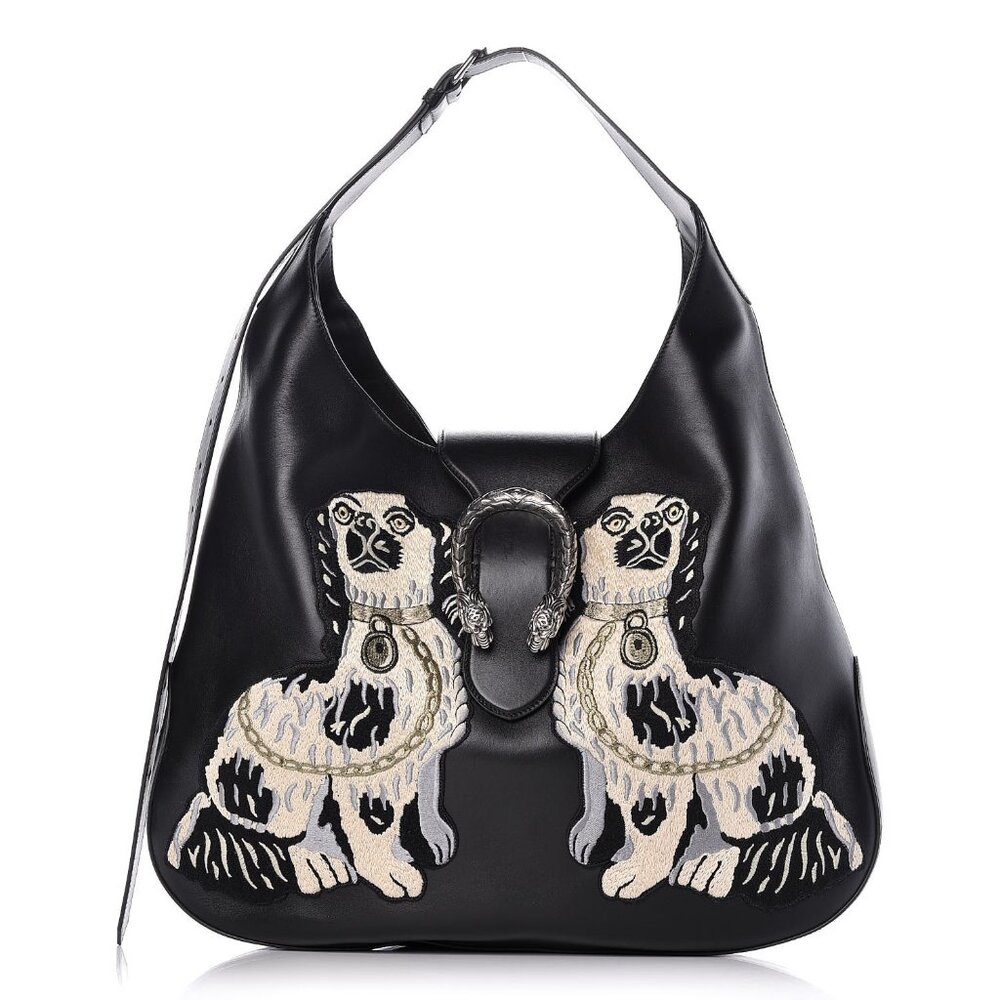 GUCCI CALFSKIN KING CHARLES SPANIEL DOGS EMBROIDERED DIONYSUS HOBO-LIMITED
